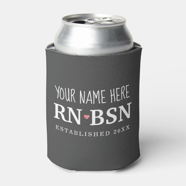 Nurse RN BSN Simple Cute Personalised Can Cooler (Can Front)