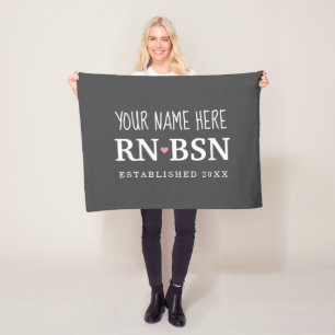 Nurse RN BSN Simple Cute Personalised Fleece Blanket
