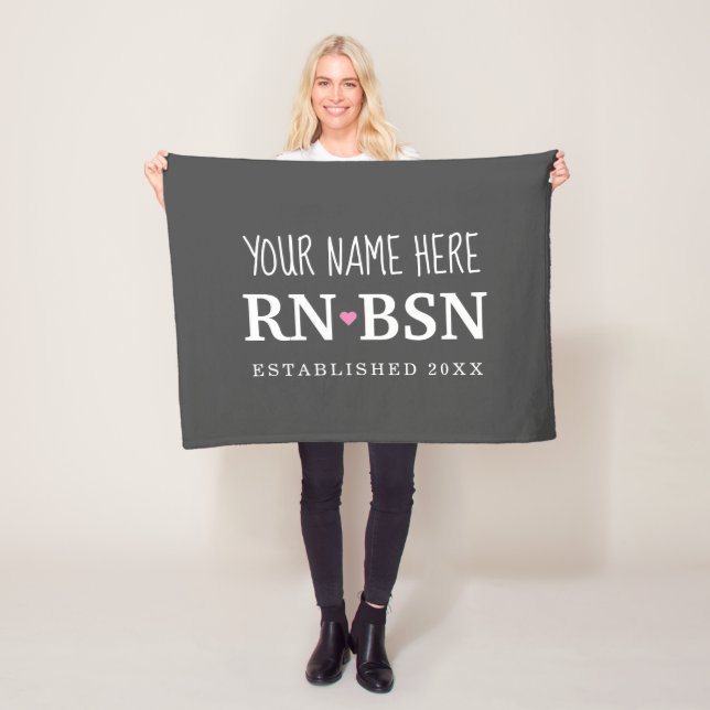 Nurse RN BSN Simple Cute Personalised Fleece Blanket (In Situ)