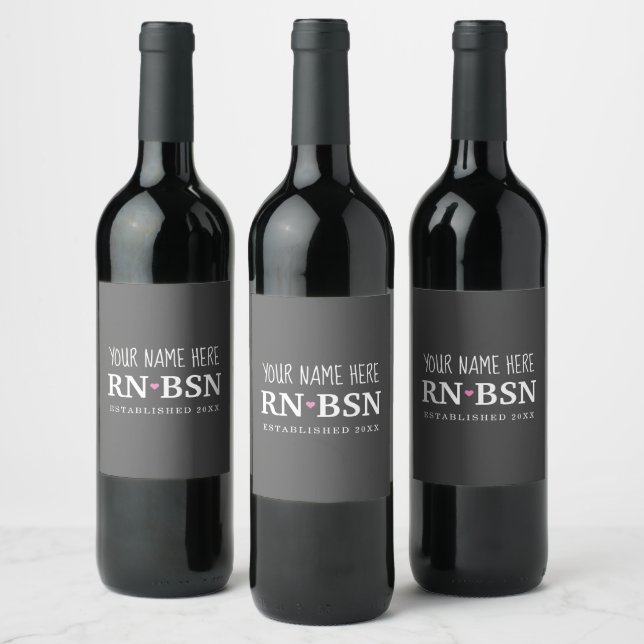 Nurse RN BSN Simple Cute Personalised  Wine Label (Bottles)