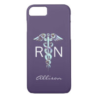 Nurse RN Caduceus Purple Blue Personalised