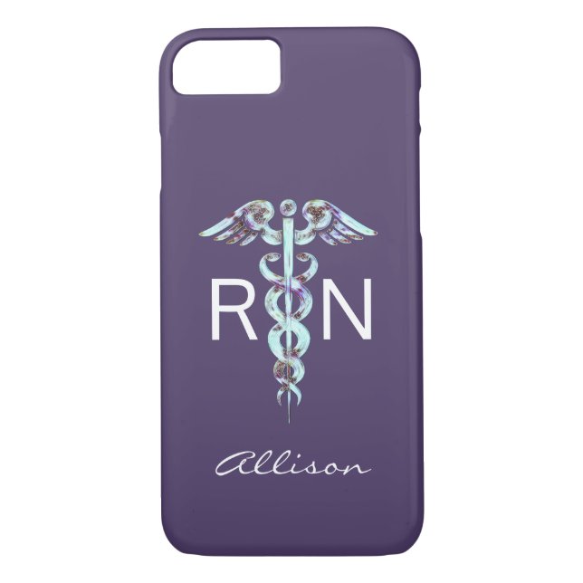 Nurse RN Caduceus Purple Blue Personalised Case-Mate iPhone Case (Back)