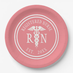 Nurse RN Coral Pink Graduation Party Paper Plate