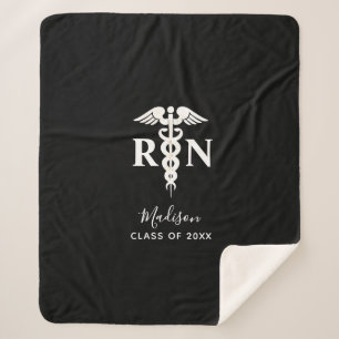Nurse RN Graduate Medical Black White Personalised Sherpa Blanket