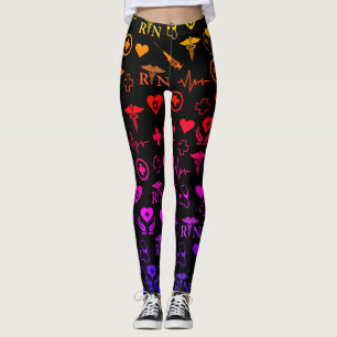 Nurse RN Medical Black Multi  Leggings