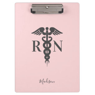 Nurse RN Medical Blush Pink Caduceus Personalised Clipboard