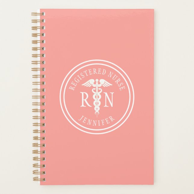 Nurse RN Medical Caduceus Pink Personalised Planner (Front)