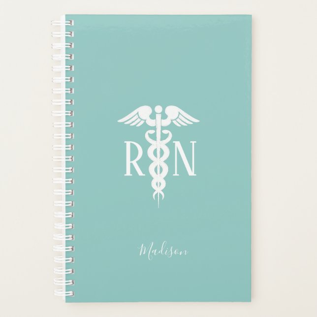 Nurse RN Medical Caduceus Teal Personalised Planner (Front)