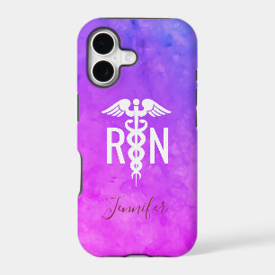 Nurse RN Medical Pink Purple Watercolor Monogram