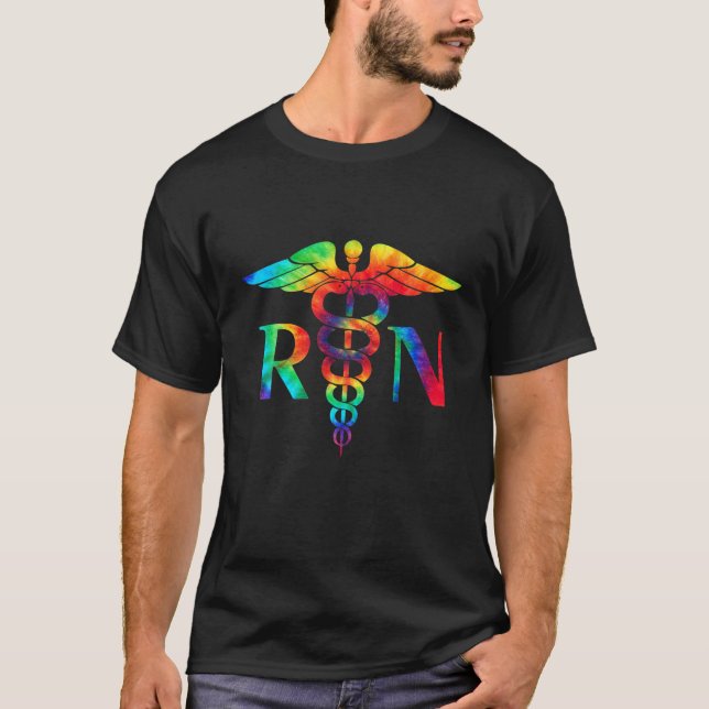 Nurse RN Ocean Tie Dye Rainbow Hippie Costume Hipp T-Shirt (Front)