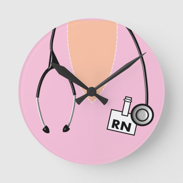 Nurse RN Scrub Pink  Round Clock (Front)