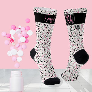 Nurse RN Stethoscope | Pink Pills Socks