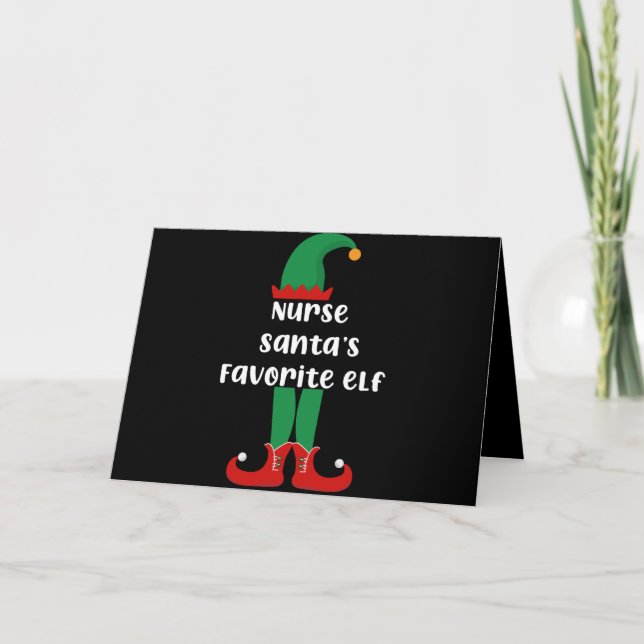 Nurse Santa's Favorite Elf Funny Nurse Christmas Card (Front)