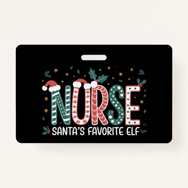 Nurse Santa's Favourite Elf Christmas Inspirationa ID Badge (Front)