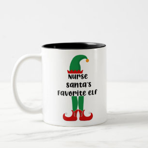 Nurse Santa's Favourite Elf Funny Nurse Christmas Two-Tone Coffee Mug
