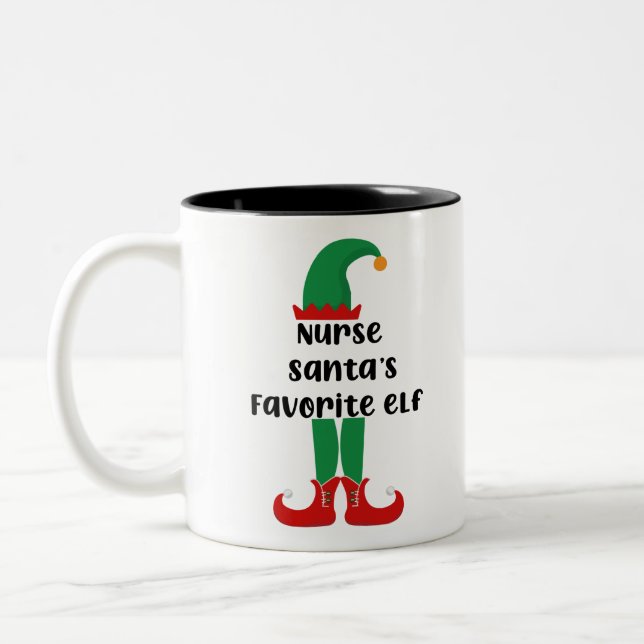 Nurse Santa's Favourite Elf Funny Nurse Christmas Two-Tone Coffee Mug (Left)