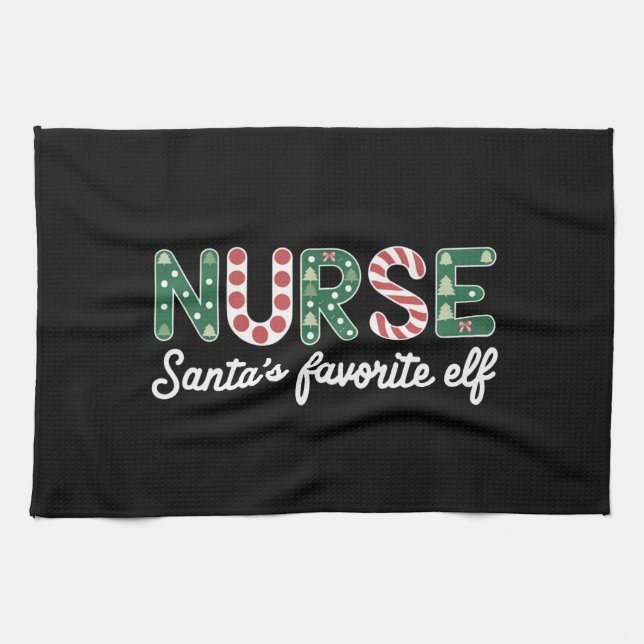 Nurse Santa's Favourite Elf Life Nurse Day Gifts  Tea Towel (Horizontal)