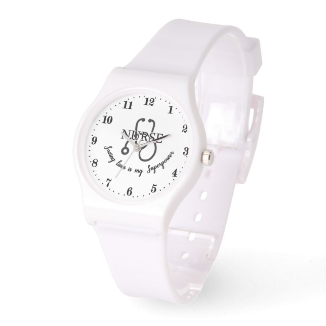 Nurse saving lives superpower word art watch (Angle)