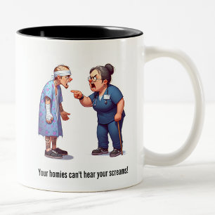 Nurse Schooling the Tough Gang Member Patient Two-Tone Coffee Mug