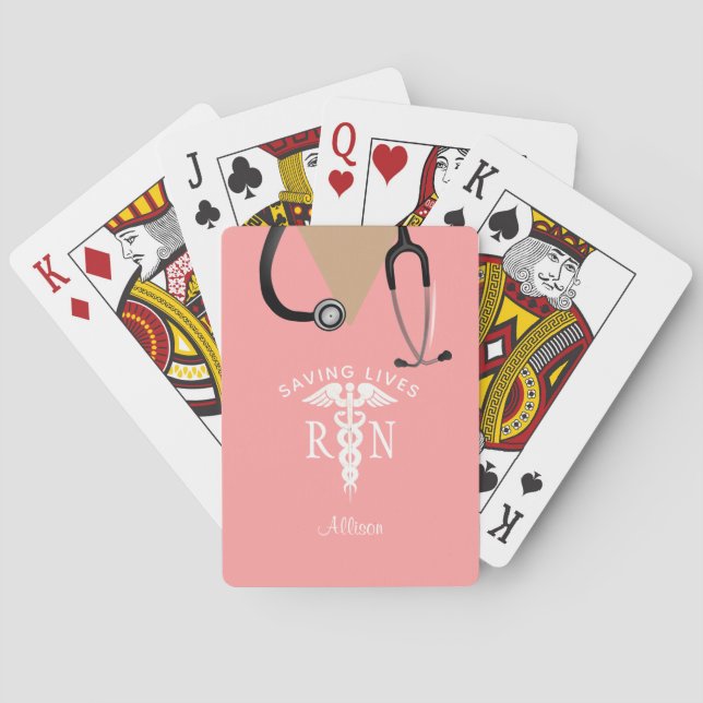 Nurse Scrub Top Stethoscope Novelty Personalised Playing Cards (Back)