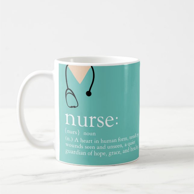 Nurse Scrubs and Stethoscope  Business Card Coffee Mug (Left)