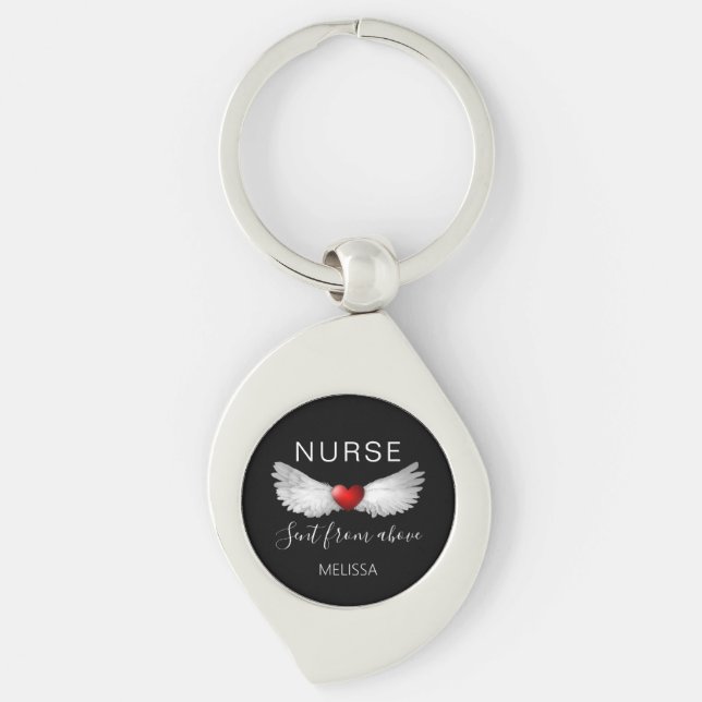 Nurse Sent From Above Angel Wings Personalised Key Ring (Front)