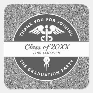 Nurse Silver Glitter Thank You Graduation Square Sticker