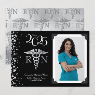Nurse Silver Graduation Announcement Black