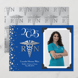 Nurse Silver Graduation Announcement Blue