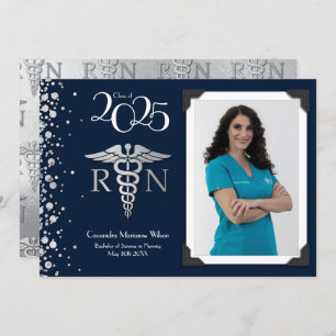 Nurse Silver Graduation Announcement Navy Blue 
