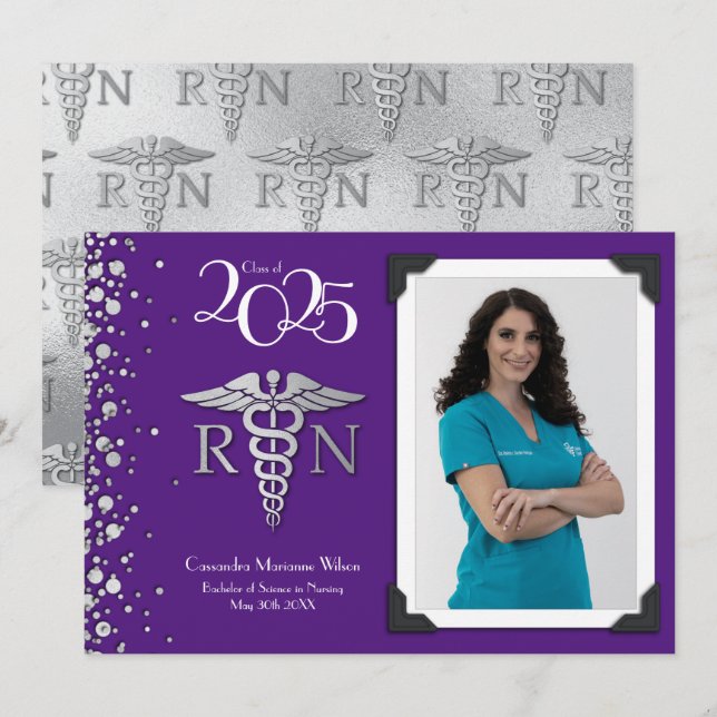 Nurse Silver Graduation Announcement Purple (Front/Back)