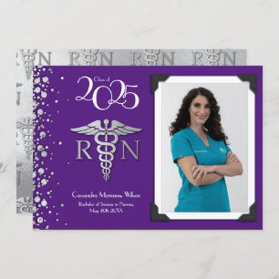 Nurse Silver Graduation Announcement Purple