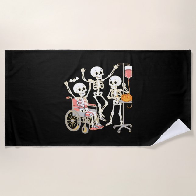 Nurse Skeleton Funny Halloween Healthcare Essentia Beach Towel (Front)
