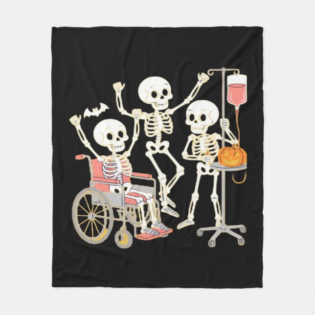 Nurse Skeleton Funny Halloween Healthcare Essentia Fleece Blanket (Front)