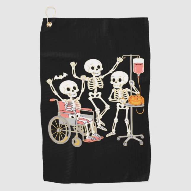 Nurse Skeleton Funny Halloween Healthcare Essentia Golf Towel (Front)