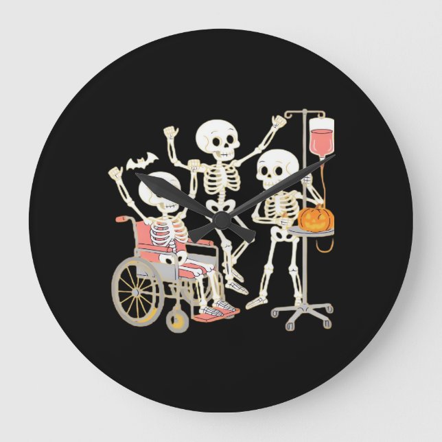 Nurse Skeleton Funny Halloween Healthcare Essentia Large Clock (Front)