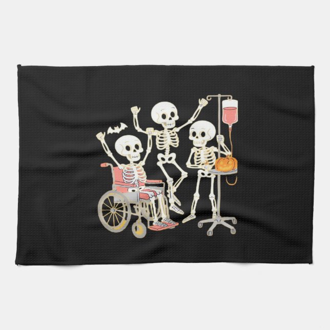 Nurse Skeleton Funny Halloween Healthcare Essentia Tea Towel (Horizontal)