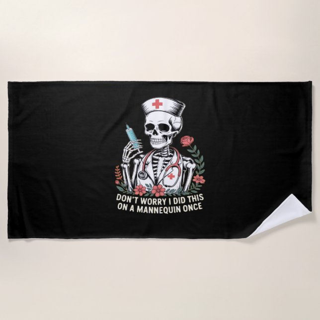 Nurse Skeleton Joke Humour Halloween Essential T-S Beach Towel (Front)