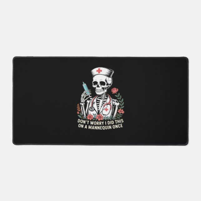 Nurse Skeleton Joke Humour Halloween Essential T-S Desk Mat (Front)