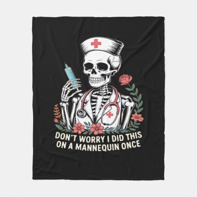 Nurse Skeleton Joke Humour Halloween Essential T-S Fleece Blanket (Front)