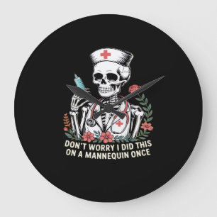 Nurse Skeleton Joke Humour Halloween Essential T-S Large Clock