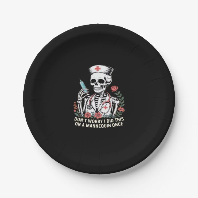 Nurse Skeleton Joke Humour Halloween Essential T-S Paper Plate (Front)