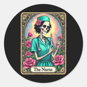 Nurse Skeleton Tarot Card Funny Nursing Nurse Rn L Classic Round Sticker