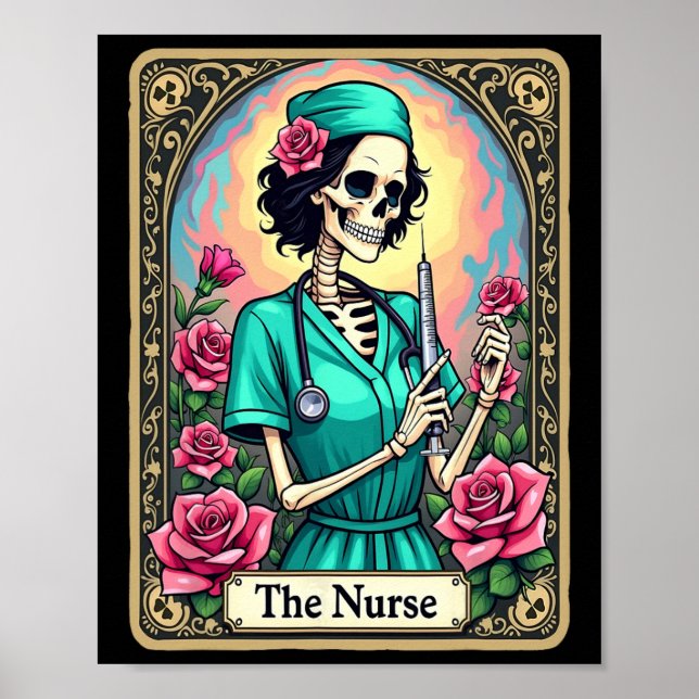 Nurse Skeleton Tarot Card Funny Nursing Nurse Rn L Poster (Front)