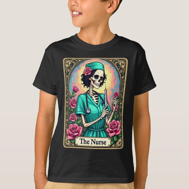 Nurse Skeleton Tarot Card Funny Nursing Nurse Rn L T-Shirt (Front)