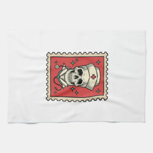 Nurse Skull Funny Retro Stamp_1 Tea Towel