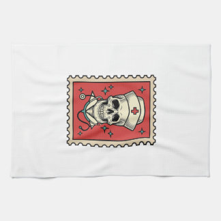 Nurse Skull Funny Retro Stamp_1 Tea Towel