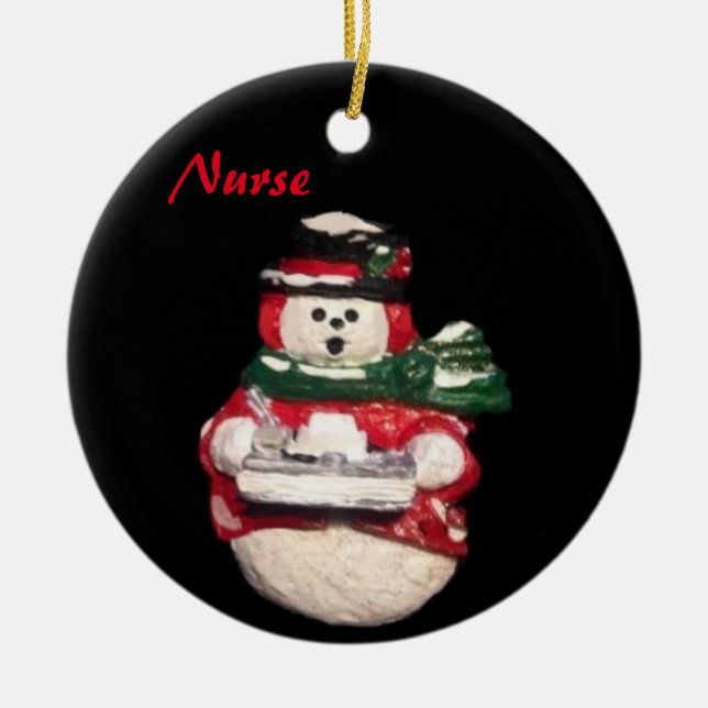 NURSE SNOWMAN  COLLECTOR CHRISTMAS  CERAMIC TREE DECORATION (Front)