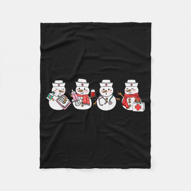 Nurse Snowman Squad Nursing Rn Registered Funny Ch Fleece Blanket (Front)