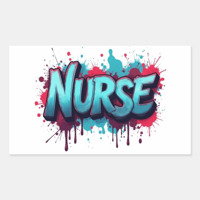 Nurse Splash Typography Rectangular Sticker (Front)